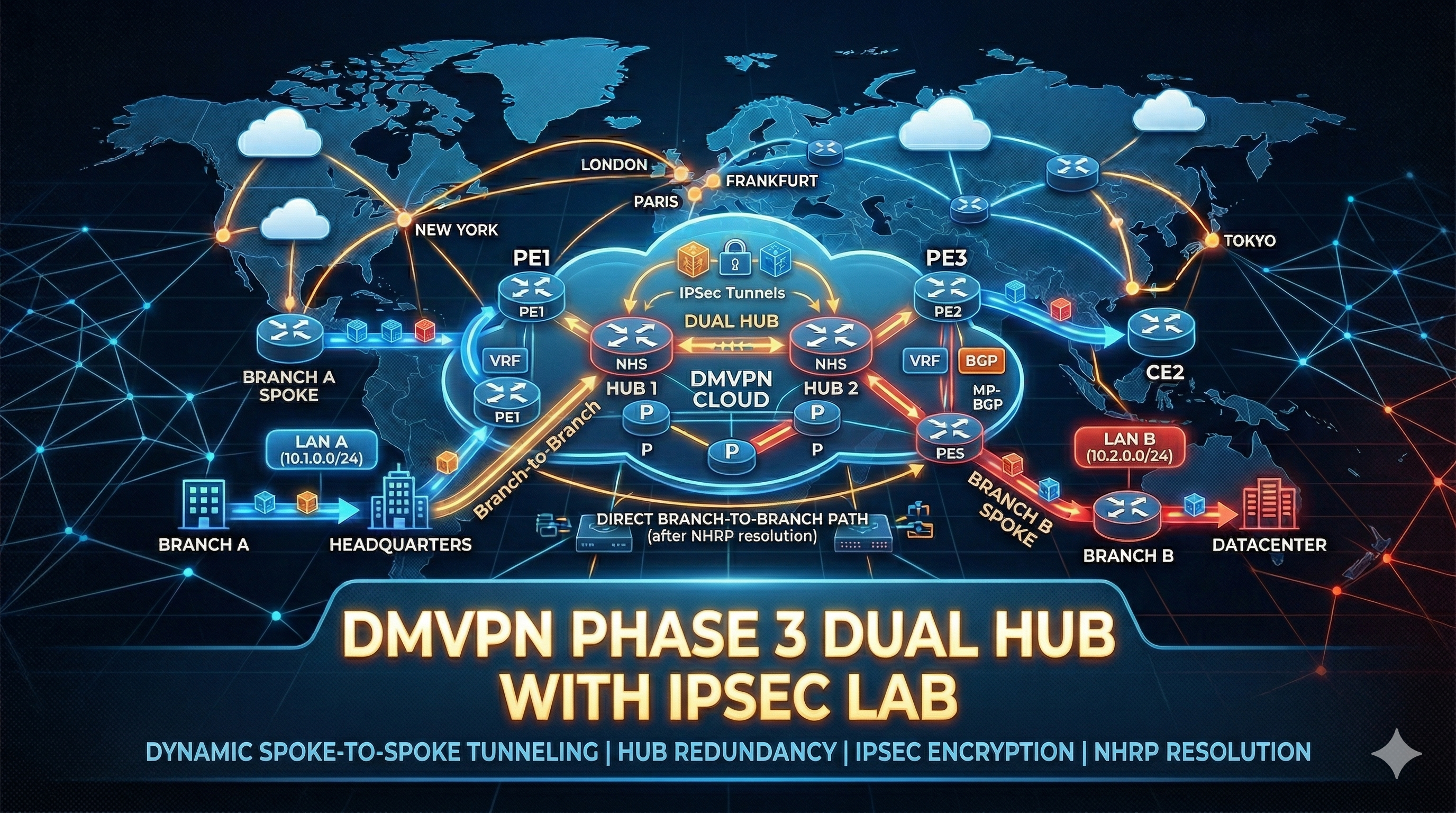 
          DMVPN Phase 3 Dual Hub with IPSec Lab - Featured image
        