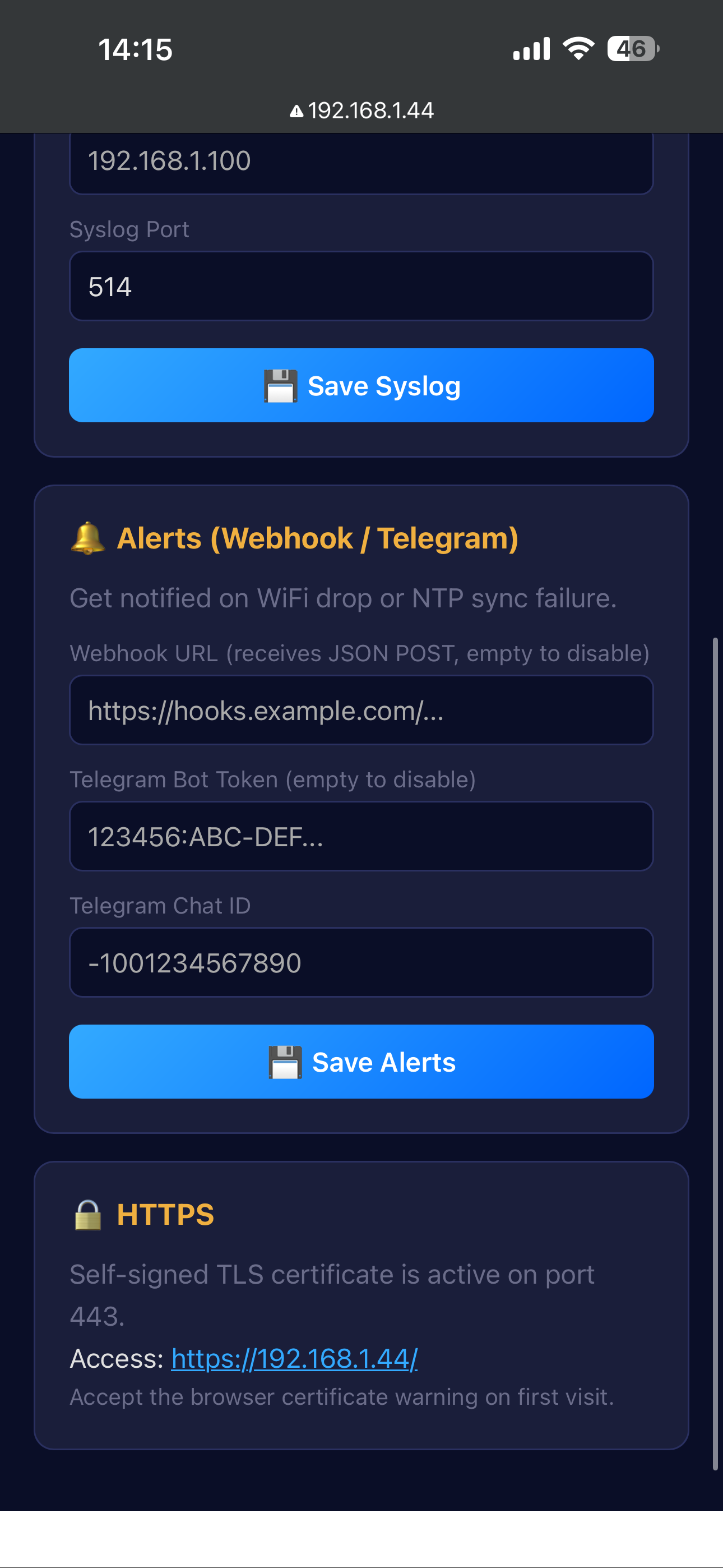 Alerts & HTTPS info